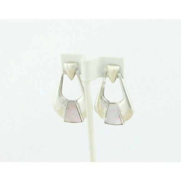 Sterling Silver Mother of Pearl Dangle Drop Earrings - Picture 5 of 7